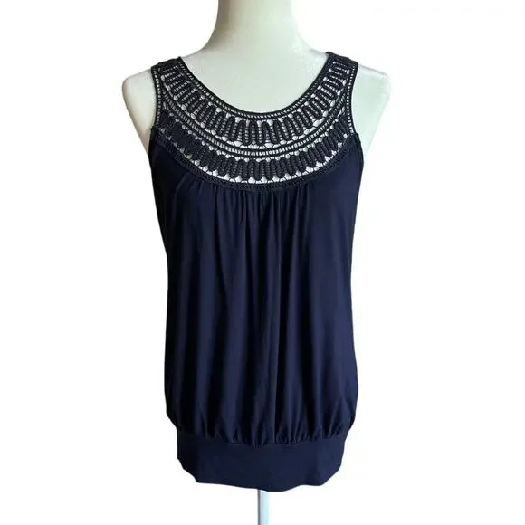 twentyone Crochet Lace Yolk Stretch Blue Tank Women's Size S Y2k 90s Retro Boho - Picture 1 of 9